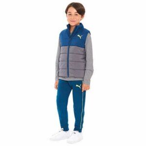 Puma Boys 3-Piece Outfit Set XS (5/6) | Teal Gray Vest Hoodie Pants - Like New